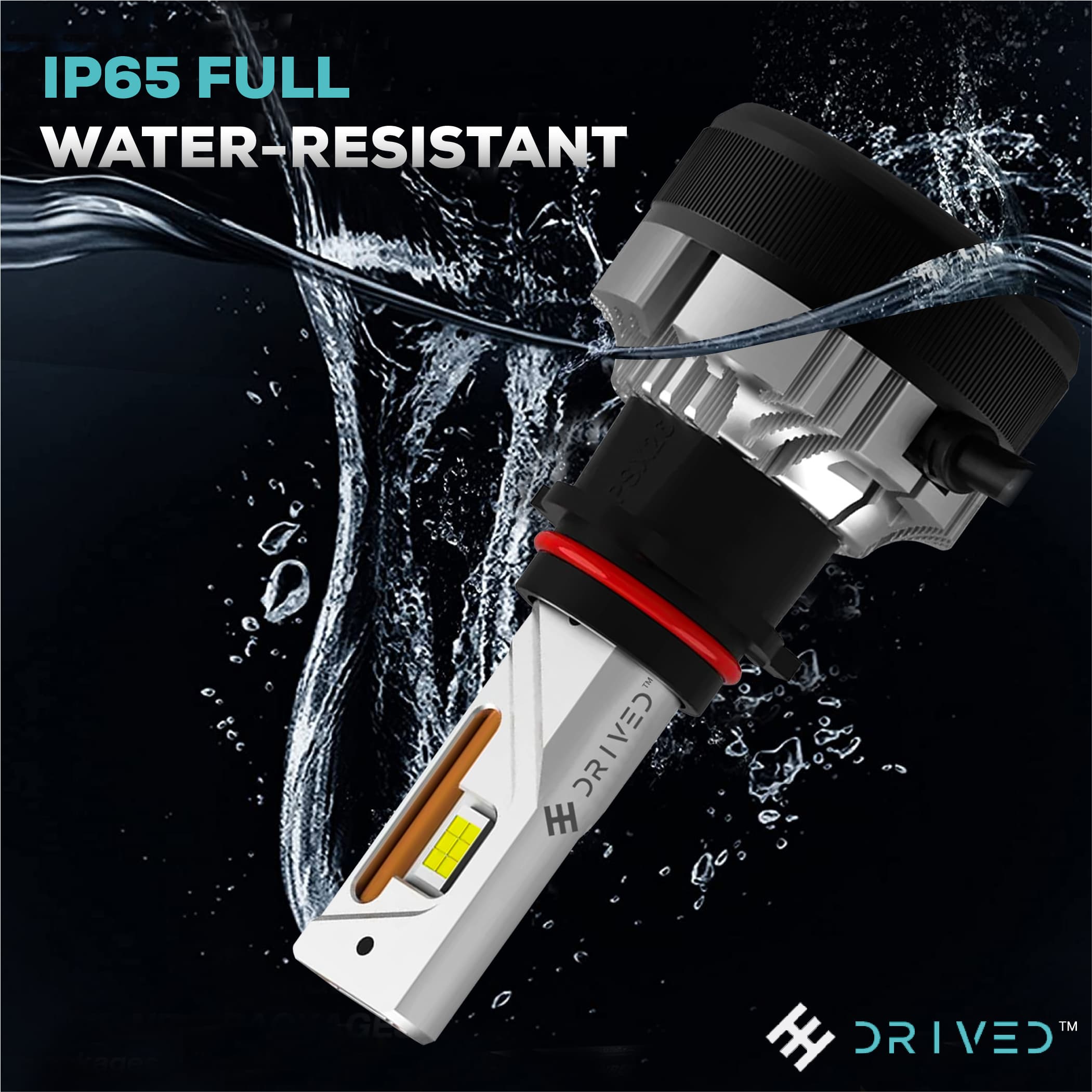 Waterproof sealed LED headlight housing resisting rain and road spray for reliable performance